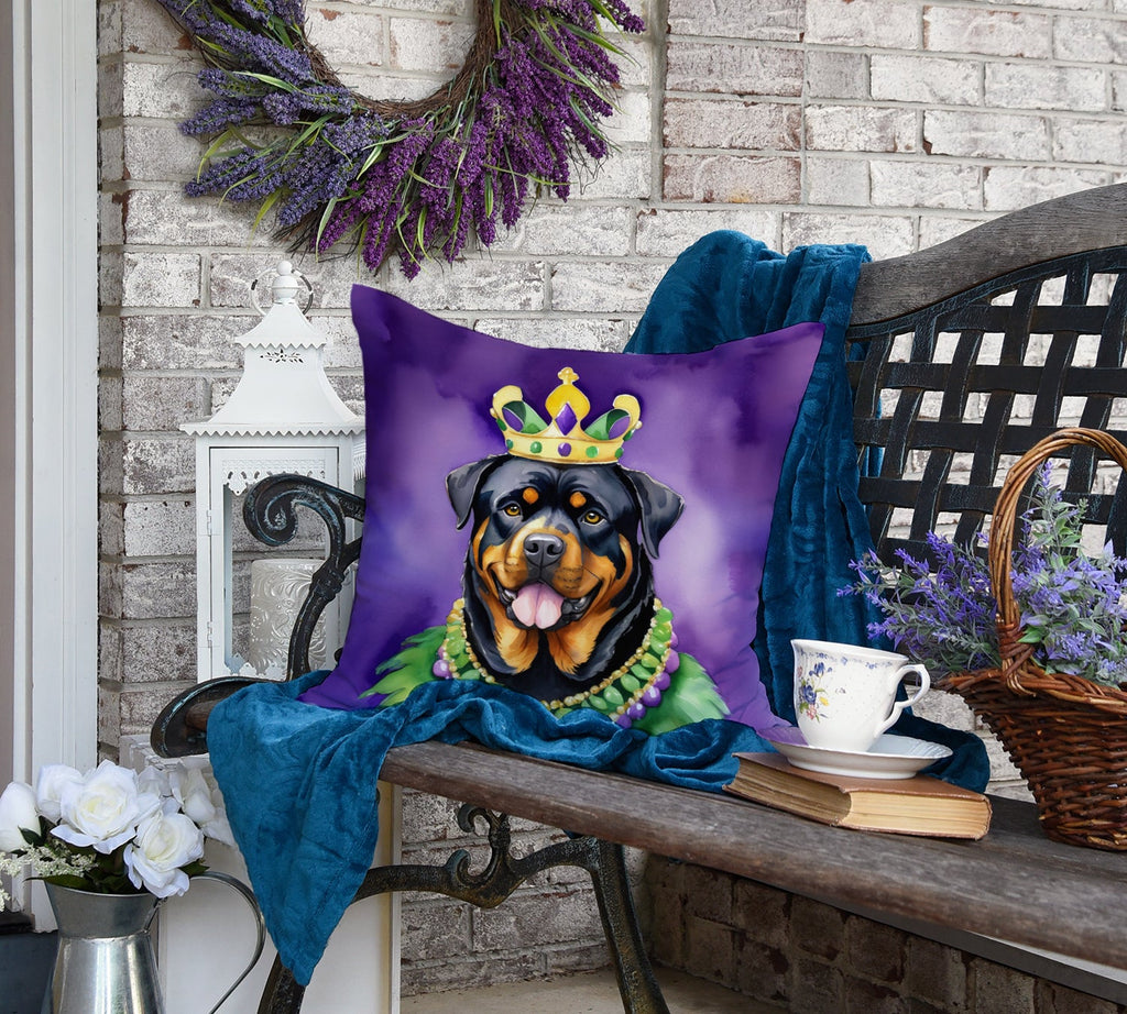 Rottweiler King of Mardi Gras Decorative Throw Pillow 18x18 Indoor Outdoor Accent Cushion, Fabric Cover with Insert for Sofa, Bed, Porch & Living Room