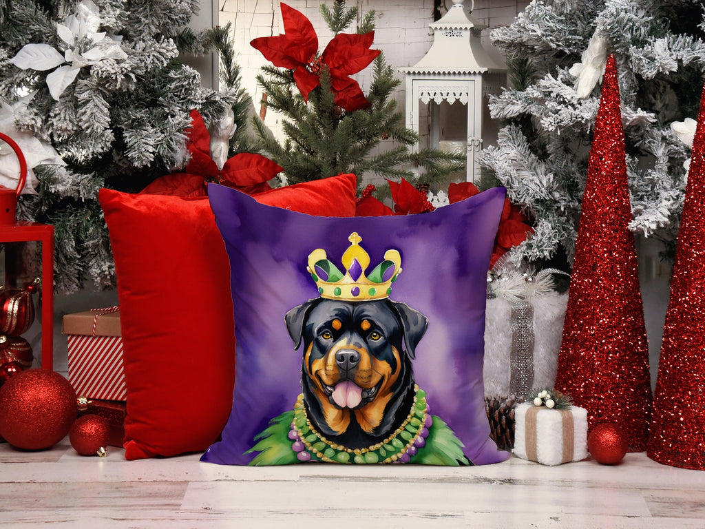 Rottweiler King of Mardi Gras Decorative Throw Pillow 18x18 Indoor Outdoor Accent Cushion, Fabric Cover with Insert for Sofa, Bed, Porch & Living Room