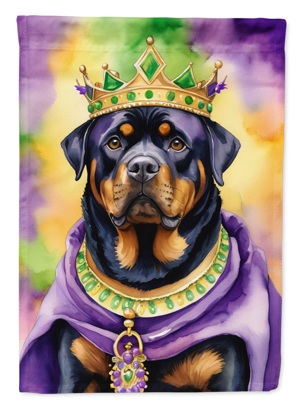 Rottweiler King of Mardi Gras House Flag 28x40 Porch Sleeve Pole Decorative Outside Yard Banner Artwork Wall Hanging, Polyester