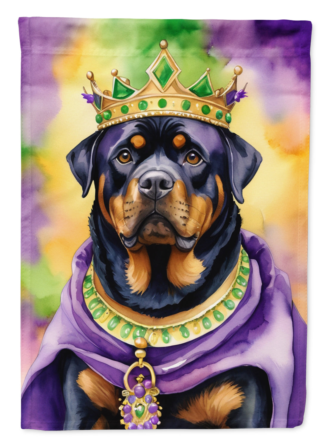 Rottweiler King of Mardi Gras House Flag 28x40 Porch Sleeve Pole Decorative Outside Yard Banner Artwork Wall Hanging, Polyester