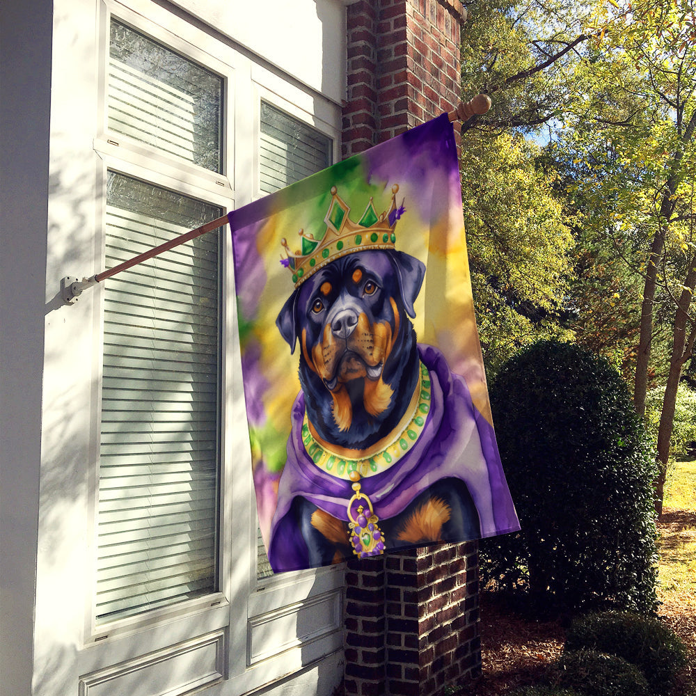 Rottweiler King of Mardi Gras House Flag 28x40 Porch Sleeve Pole Decorative Outside Yard Banner Artwork Wall Hanging, Polyester
