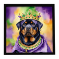 Rottweiler King of Mardi Gras Framed Metal Print Bathroom, Kitchen, Office, Home Decor Wall Art Ready to Hang, Square, 8X8