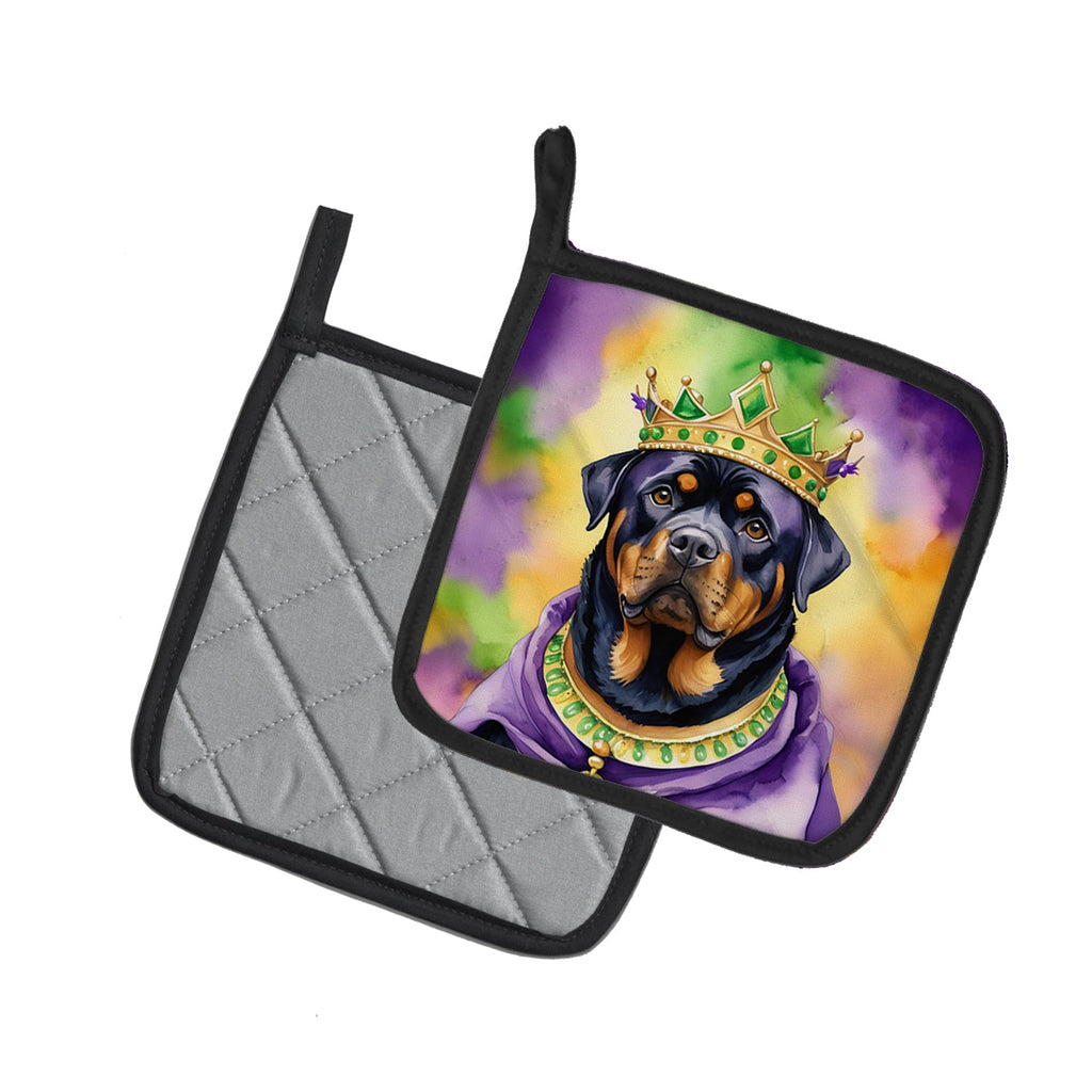 Rottweiler King of Mardi Gras Pot Holder Set of 2 Heat Resistant Quilted Hot Pads 7.5 x 7.5 Inch, Insulated Kitchen Trivets for Cooking & Baking