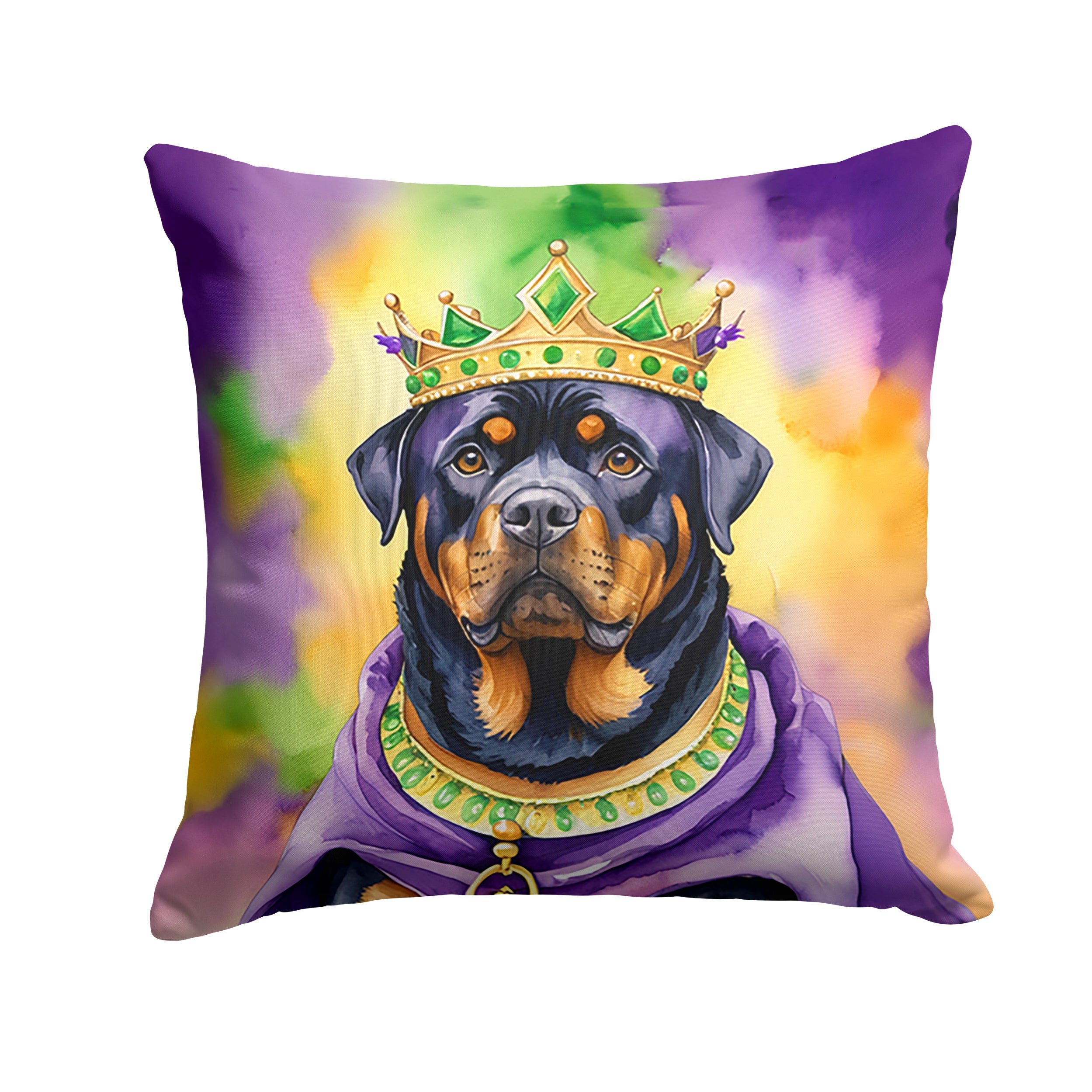 Rottweiler King of Mardi Gras Decorative Throw Pillow 18x18 Indoor Outdoor Accent Cushion, Fabric Cover with Insert for Sofa, Bed, Porch & Living Room