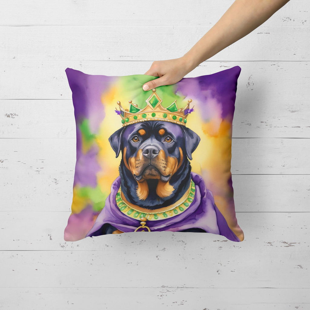 Rottweiler King of Mardi Gras Decorative Throw Pillow 18x18 Indoor Outdoor Accent Cushion, Fabric Cover with Insert for Sofa, Bed, Porch & Living Room