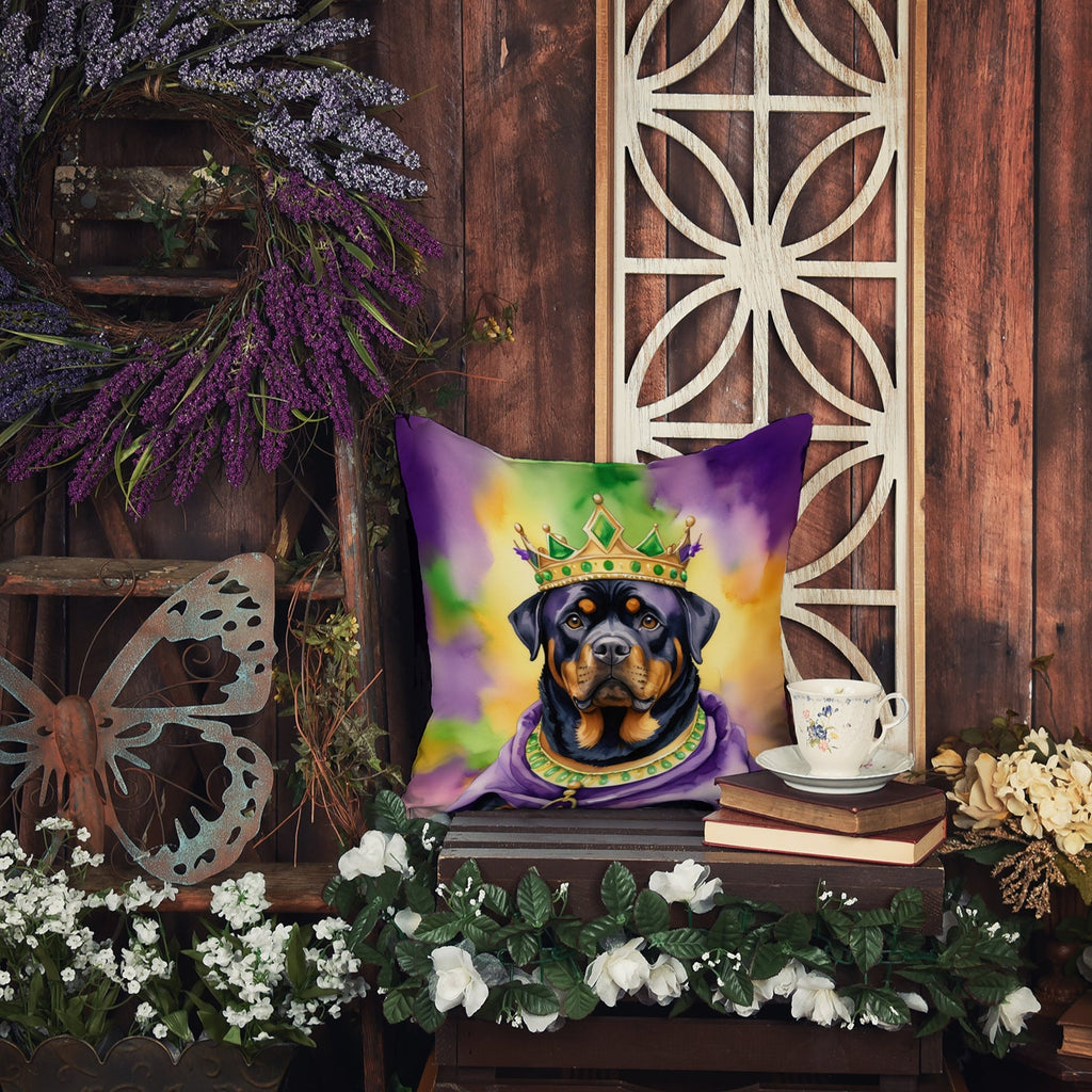 Rottweiler King of Mardi Gras Decorative Throw Pillow 18x18 Indoor Outdoor Accent Cushion, Fabric Cover with Insert for Sofa, Bed, Porch & Living Room