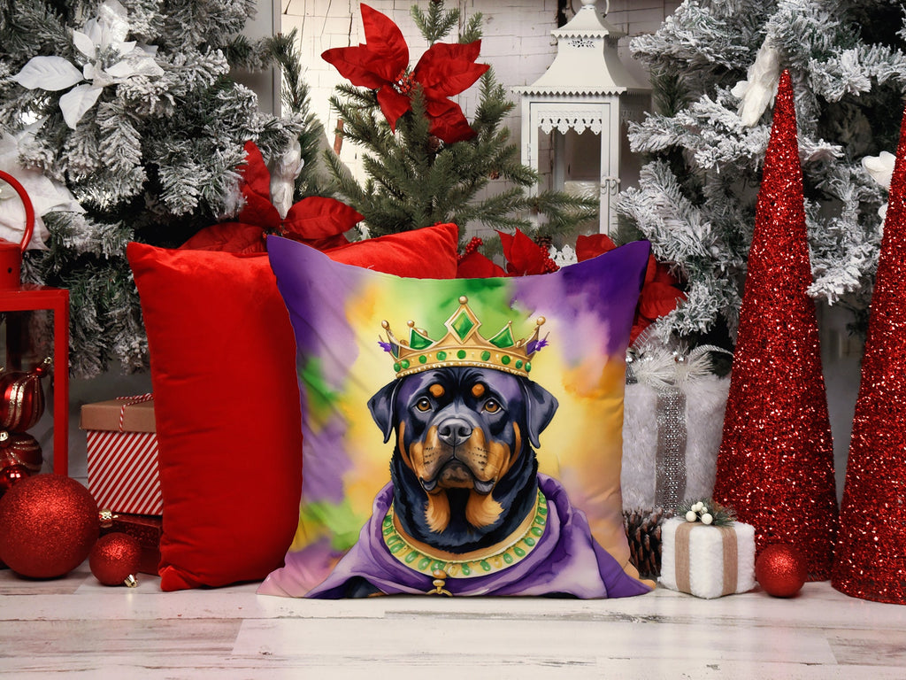 Rottweiler King of Mardi Gras Decorative Throw Pillow 18x18 Indoor Outdoor Accent Cushion, Fabric Cover with Insert for Sofa, Bed, Porch & Living Room