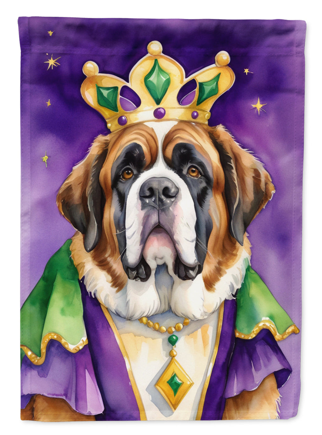 Saint Bernard King of Mardi Gras House Flag 28x40 Porch Sleeve Pole Decorative Outside Yard Banner Artwork Wall Hanging, Polyester