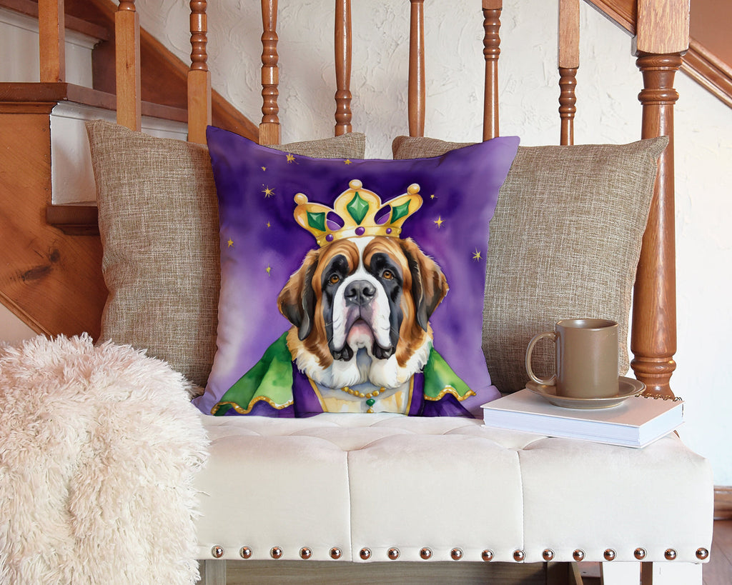 Saint Bernard King of Mardi Gras Decorative Throw Pillow 14x14 Indoor Outdoor Accent Cushion, Fabric Cover with Insert for Sofa, Bed, Porch & Living Room