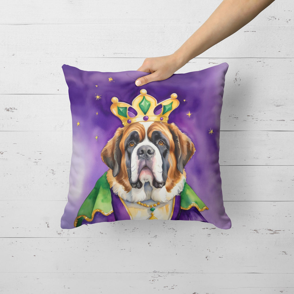 Saint Bernard King of Mardi Gras Decorative Throw Pillow 18x18 Indoor Outdoor Accent Cushion, Fabric Cover with Insert for Sofa, Bed, Porch & Living Room