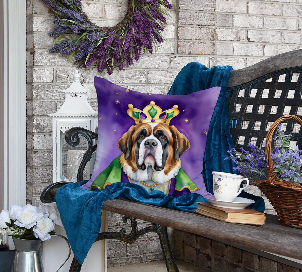 Saint Bernard King of Mardi Gras Decorative Throw Pillow 18x18 Indoor Outdoor Accent Cushion, Fabric Cover with Insert for Sofa, Bed, Porch & Living Room
