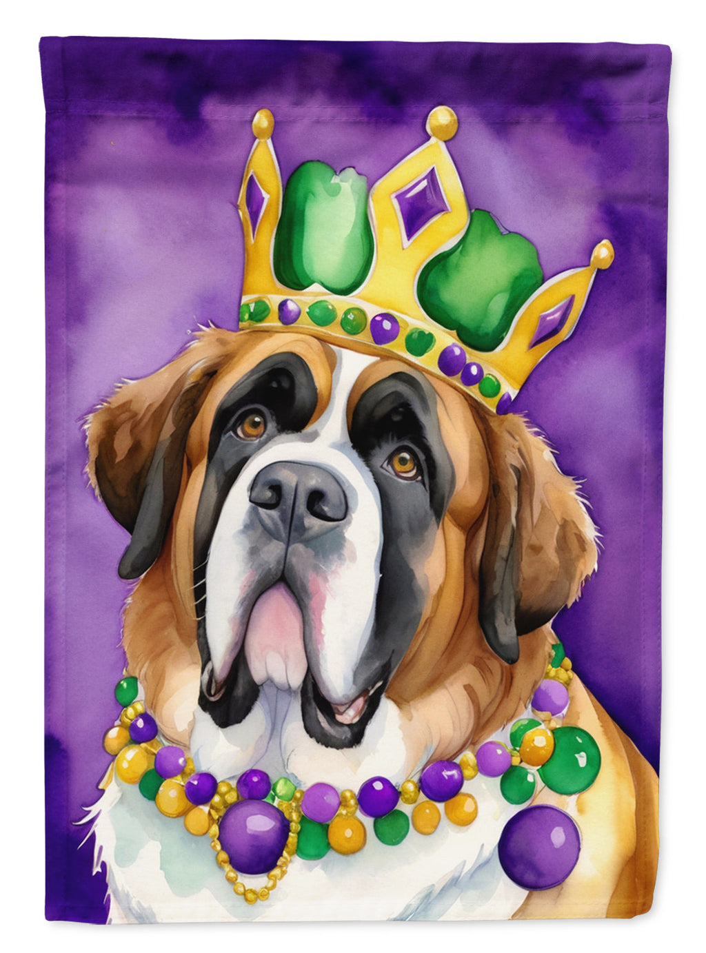 Saint Bernard King of Mardi Gras House Flag 28x40 Porch Sleeve Pole Decorative Outside Yard Banner Artwork Wall Hanging, Polyester