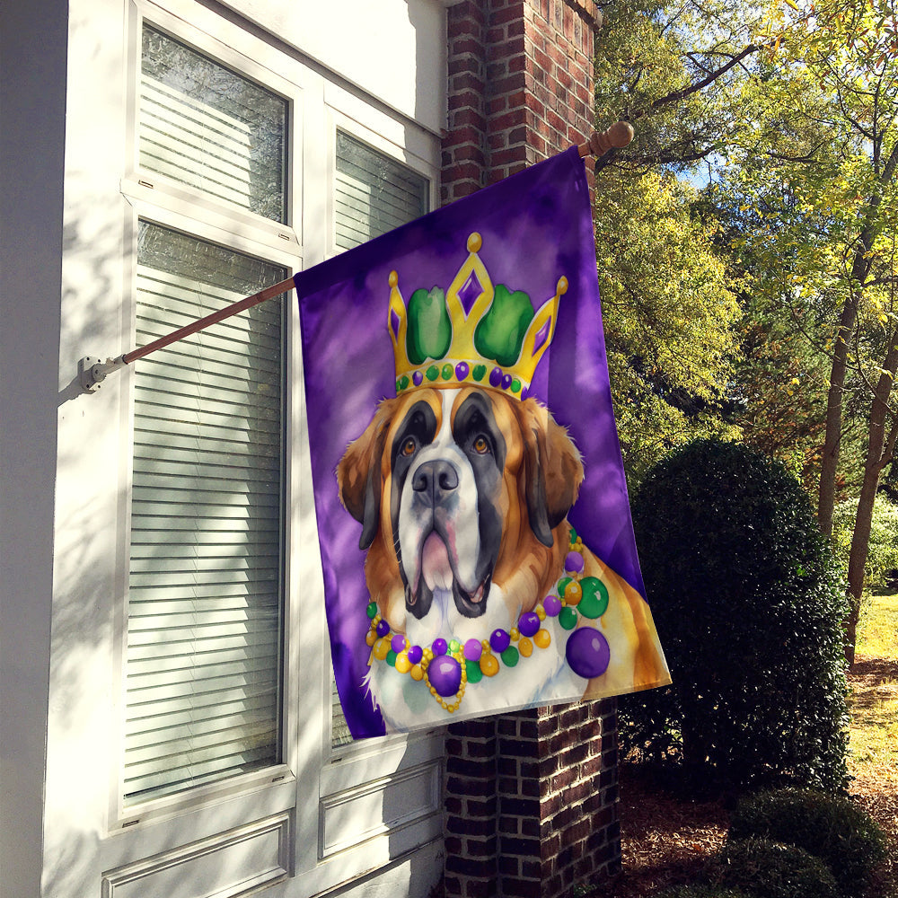 Saint Bernard King of Mardi Gras House Flag 28x40 Porch Sleeve Pole Decorative Outside Yard Banner Artwork Wall Hanging, Polyester