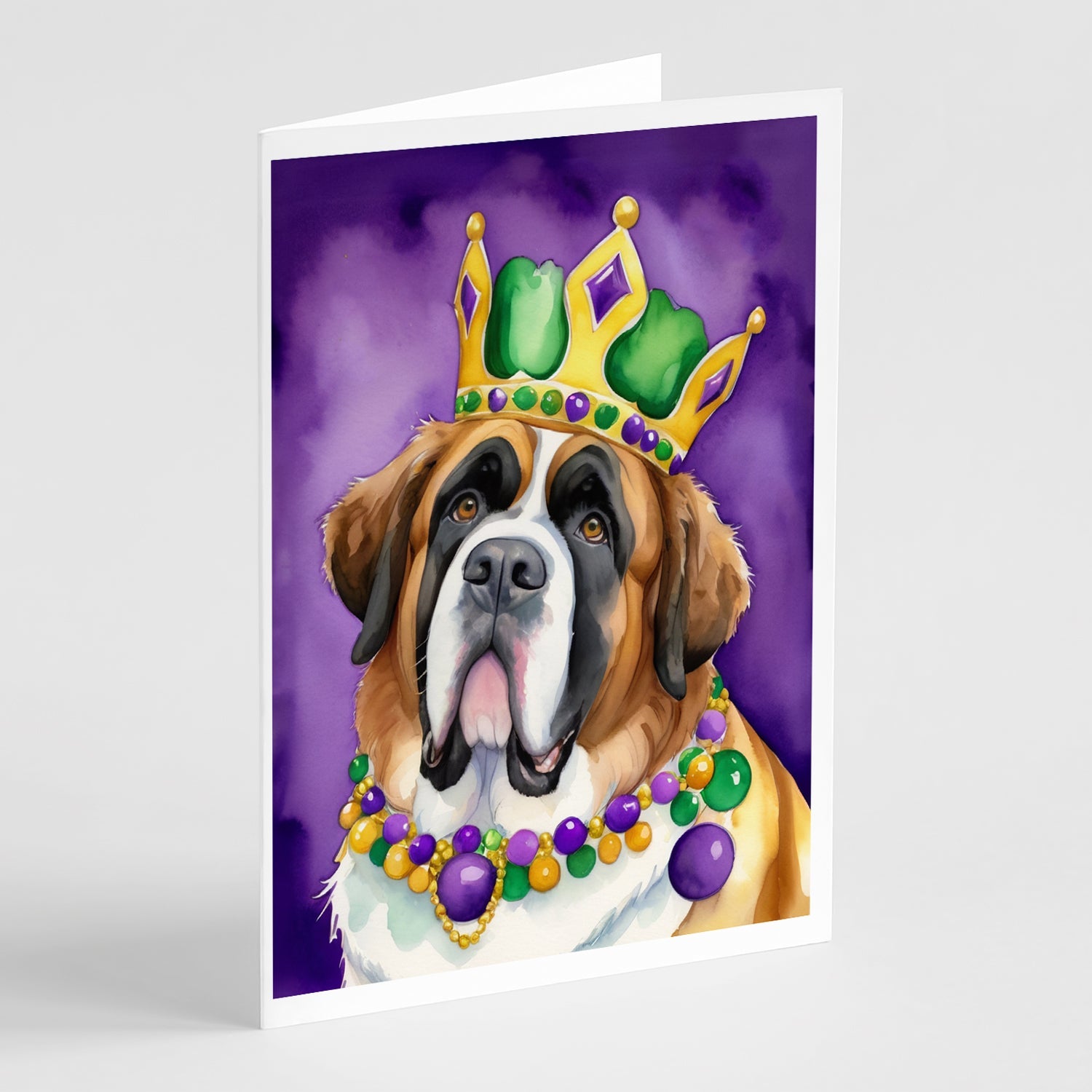 Saint Bernard King of Mardi Gras Greeting Cards Pack of 8 Blank Cards with Envelopes Whimsical A7 Size 5x7
