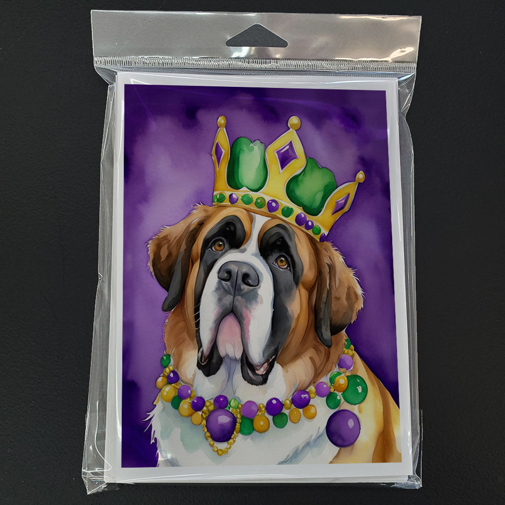 Saint Bernard King of Mardi Gras Greeting Cards Pack of 8 Blank Cards with Envelopes Whimsical A7 Size 5x7