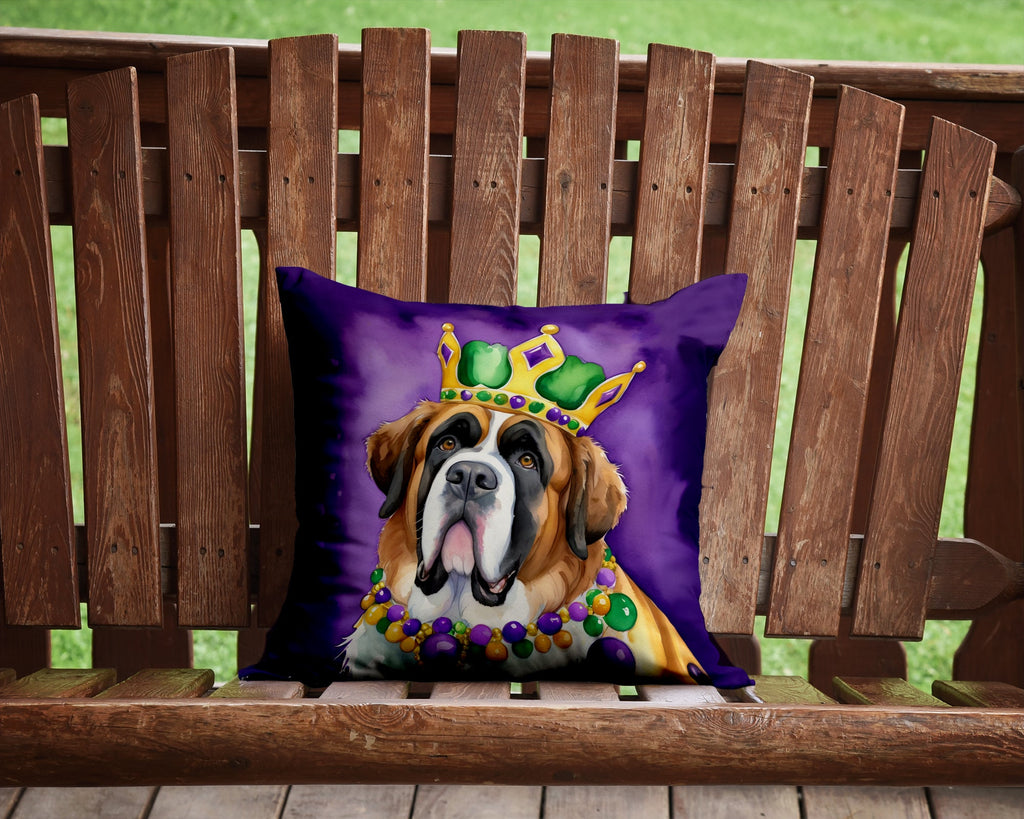 Saint Bernard King of Mardi Gras Decorative Throw Pillow 14x14 Indoor Outdoor Accent Cushion, Fabric Cover with Insert for Sofa, Bed, Porch & Living Room