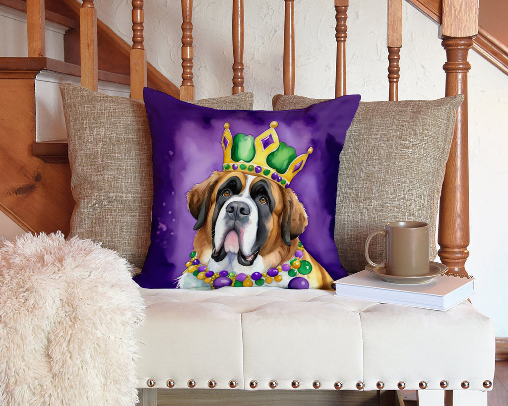 Saint Bernard King of Mardi Gras Decorative Throw Pillow 14x14 Indoor Outdoor Accent Cushion, Fabric Cover with Insert for Sofa, Bed, Porch & Living Room