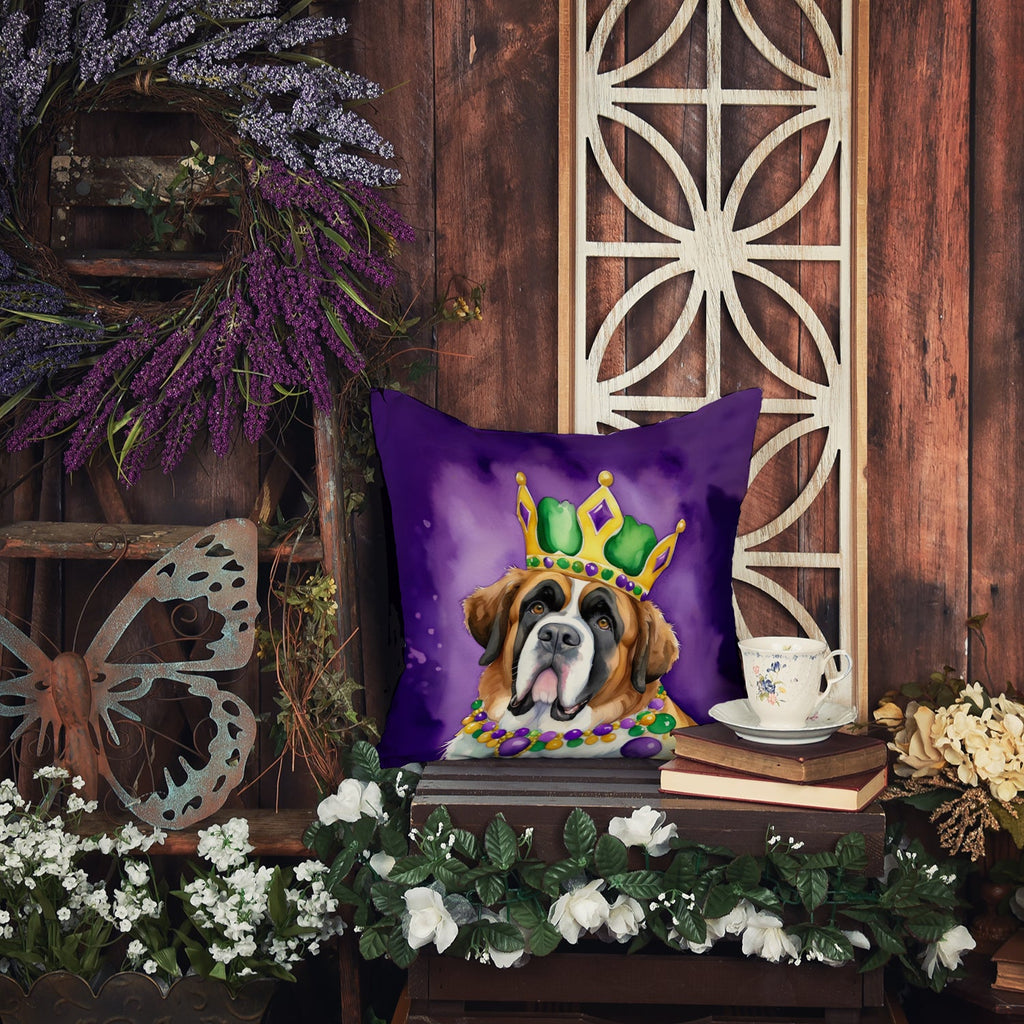 Saint Bernard King of Mardi Gras Decorative Throw Pillow 14x14 Indoor Outdoor Accent Cushion, Fabric Cover with Insert for Sofa, Bed, Porch & Living Room