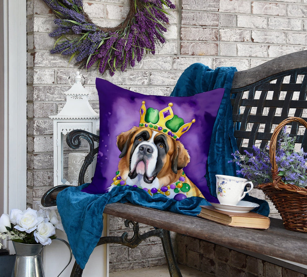Saint Bernard King of Mardi Gras Decorative Throw Pillow 18x18 Indoor Outdoor Accent Cushion, Fabric Cover with Insert for Sofa, Bed, Porch & Living Room
