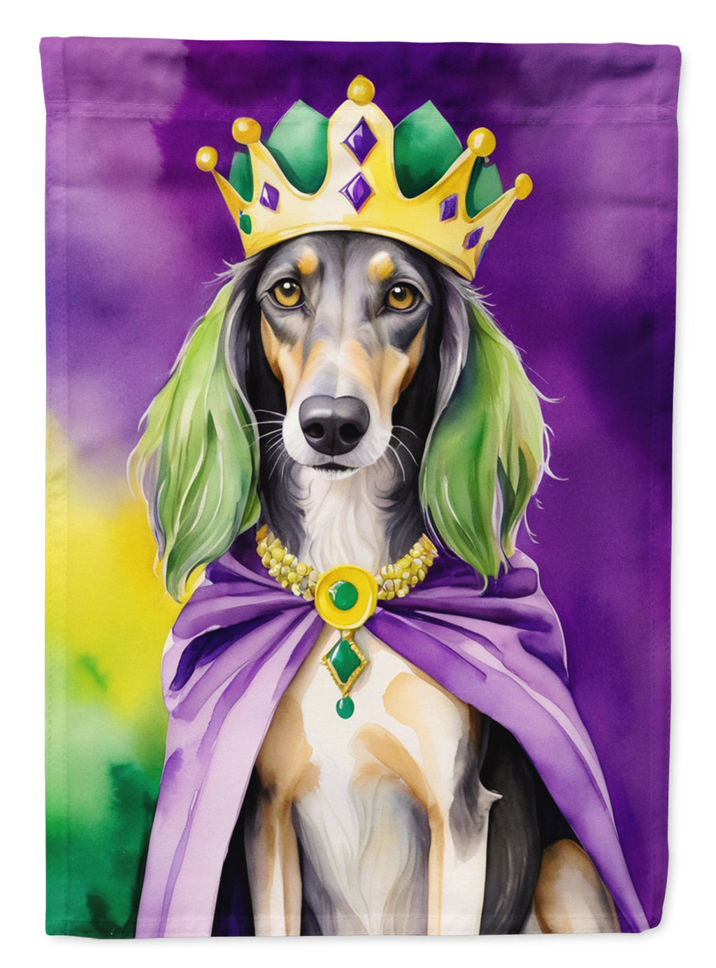 Saluki King of Mardi Gras House Flag 28x40 Porch Sleeve Pole Decorative Outside Yard Banner Artwork Wall Hanging, Polyester