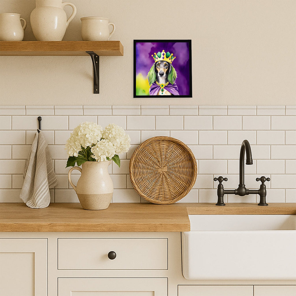 Saluki King of Mardi Gras Framed Metal Print Bathroom, Kitchen, Office, Home Decor Wall Art Ready to Hang, Square, 8X8