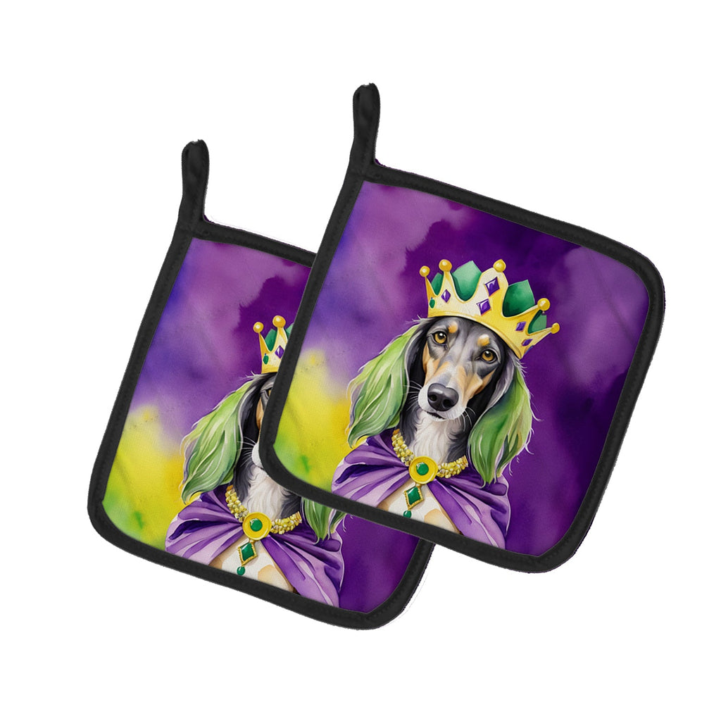 Saluki King of Mardi Gras Pot Holder Set of 2 Heat Resistant Quilted Hot Pads 7.5 x 7.5 Inch, Insulated Kitchen Trivets for Cooking & Baking