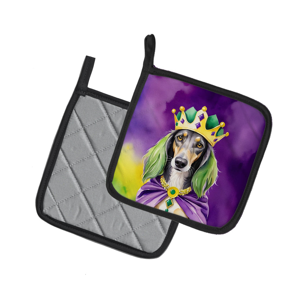 Saluki King of Mardi Gras Pot Holder Set of 2 Heat Resistant Quilted Hot Pads 7.5 x 7.5 Inch, Insulated Kitchen Trivets for Cooking & Baking