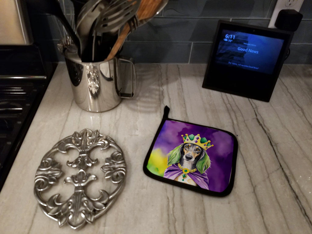 Saluki King of Mardi Gras Pot Holder Set of 2 Heat Resistant Quilted Hot Pads 7.5 x 7.5 Inch, Insulated Kitchen Trivets for Cooking & Baking