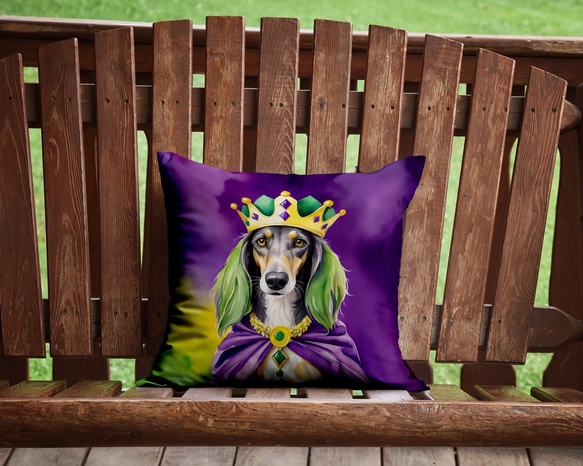 Saluki King of Mardi Gras Decorative Throw Pillow 14x14 Indoor Outdoor Accent Cushion, Fabric Cover with Insert for Sofa, Bed, Porch & Living Room