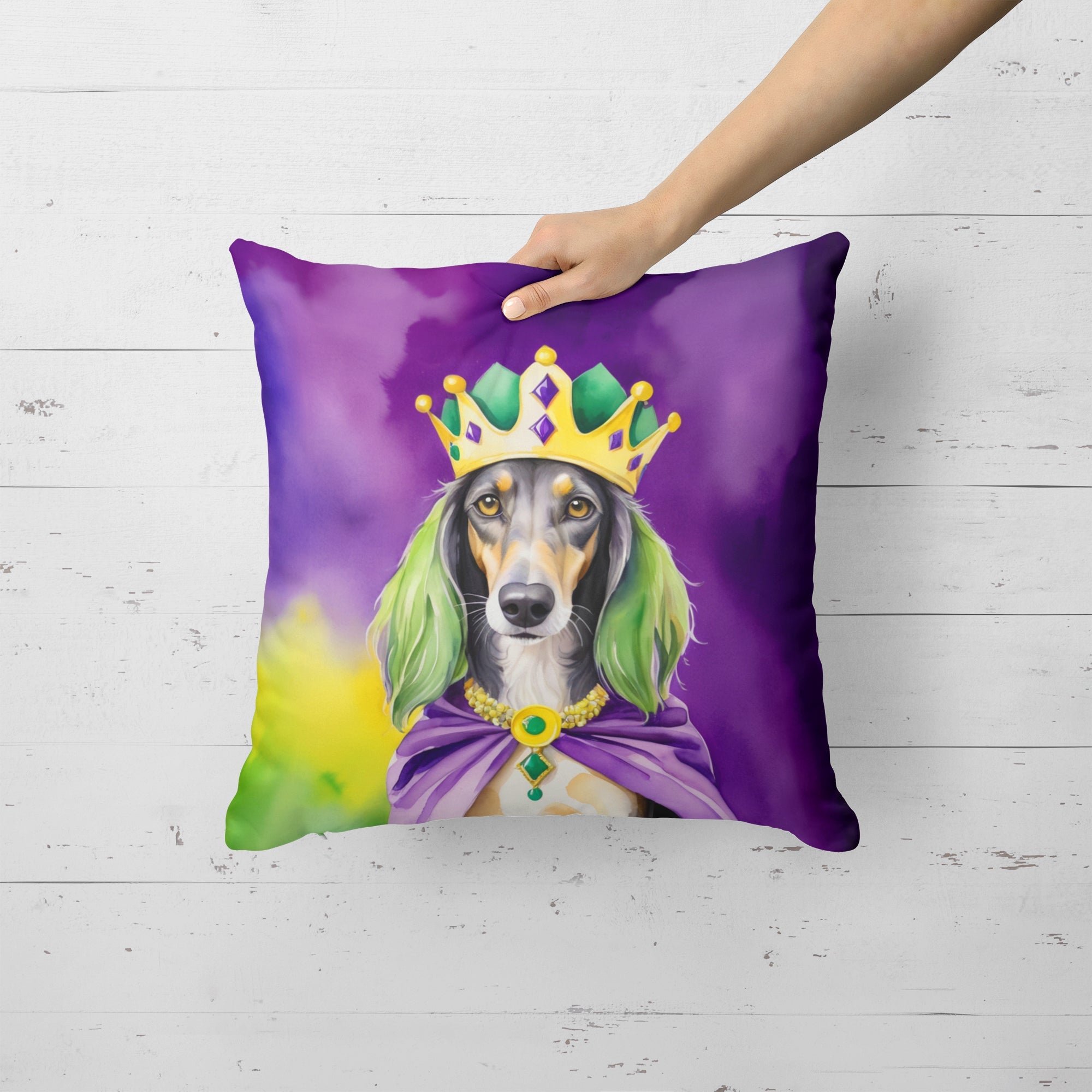 Saluki King of Mardi Gras Decorative Throw Pillow 18x18 Indoor Outdoor Accent Cushion, Fabric Cover with Insert for Sofa, Bed, Porch & Living Room