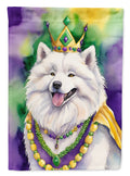 Samoyed King of Mardi Gras House Flag 28x40 Porch Sleeve Pole Decorative Outside Yard Banner Artwork Wall Hanging, Polyester