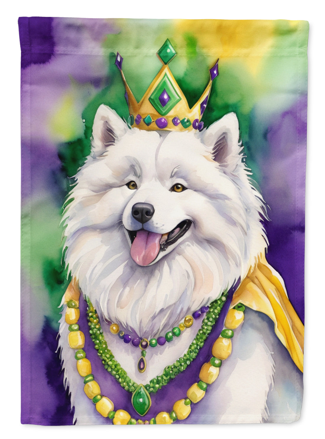 Samoyed King of Mardi Gras House Flag 28x40 Porch Sleeve Pole Decorative Outside Yard Banner Artwork Wall Hanging, Polyester