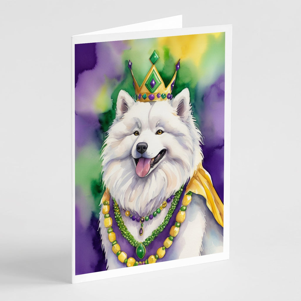 Samoyed King of Mardi Gras Greeting Cards Pack of 8 Blank Cards with Envelopes Whimsical A7 Size 5x7