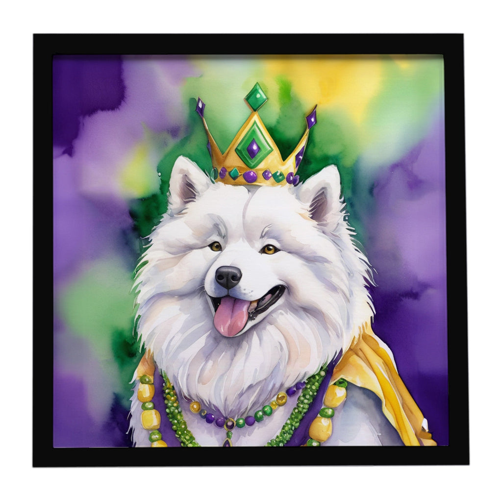 Samoyed King of Mardi Gras Framed Metal Print Bathroom, Kitchen, Office, Home Decor Wall Art Ready to Hang, Square, 8X8