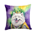 Samoyed King of Mardi Gras Decorative Throw Pillow 14x14 Indoor Outdoor Accent Cushion, Fabric Cover with Insert for Sofa, Bed, Porch & Living Room