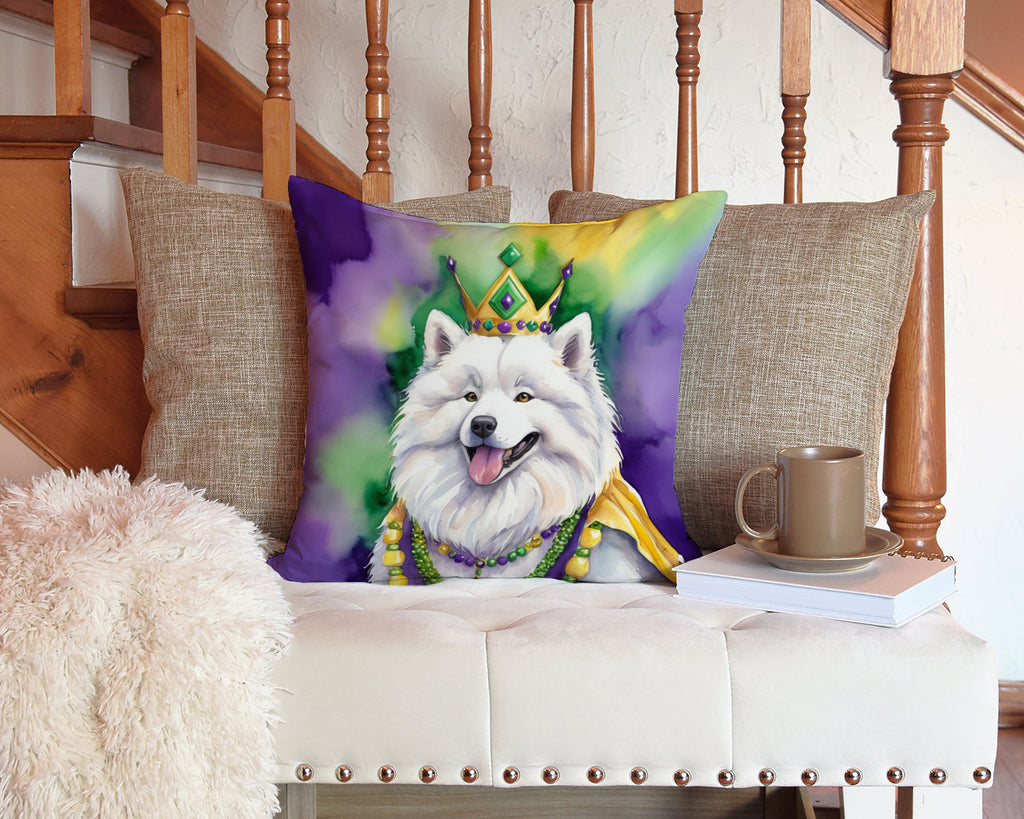 Samoyed King of Mardi Gras Decorative Throw Pillow 14x14 Indoor Outdoor Accent Cushion, Fabric Cover with Insert for Sofa, Bed, Porch & Living Room