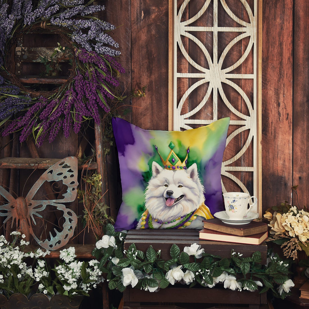 Samoyed King of Mardi Gras Decorative Throw Pillow 14x14 Indoor Outdoor Accent Cushion, Fabric Cover with Insert for Sofa, Bed, Porch & Living Room
