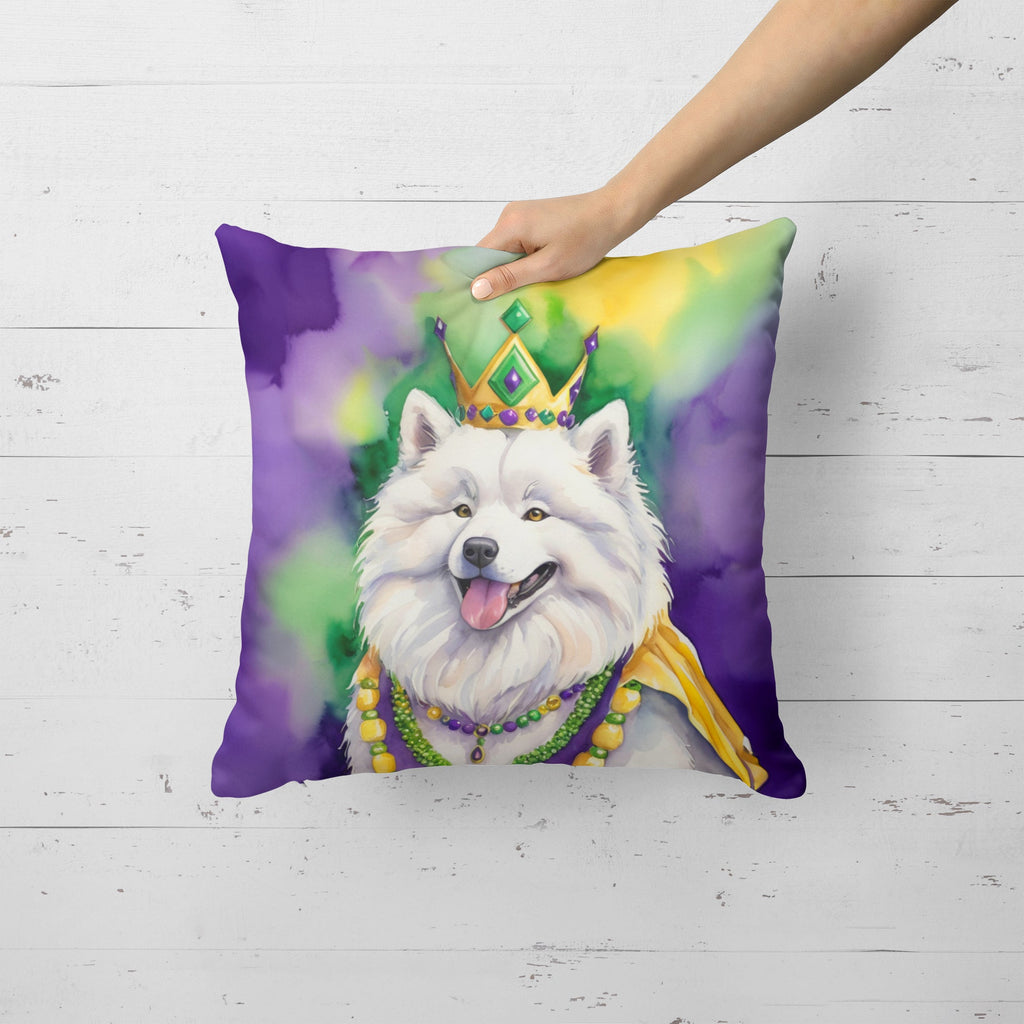 Samoyed King of Mardi Gras Decorative Throw Pillow 18x18 Indoor Outdoor Accent Cushion, Fabric Cover with Insert for Sofa, Bed, Porch & Living Room