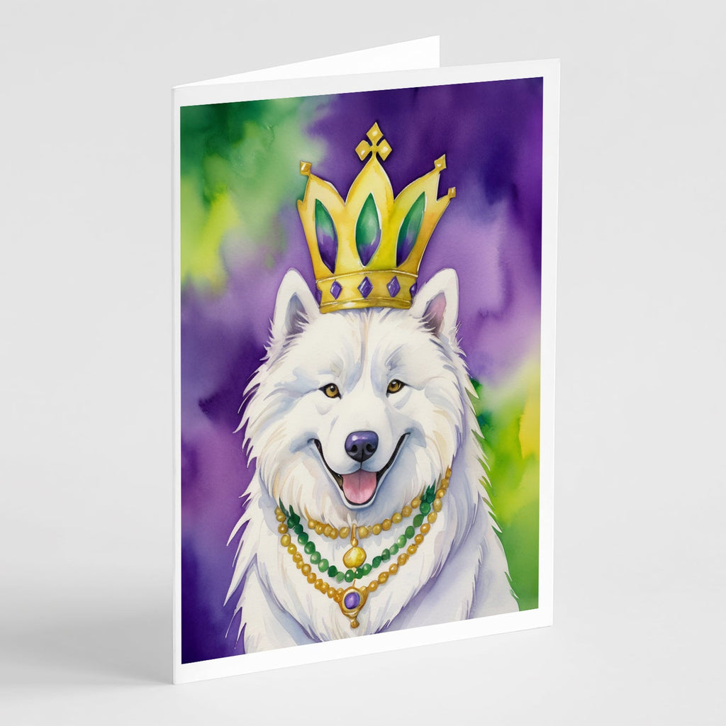 Samoyed King of Mardi Gras Greeting Cards Pack of 8 Blank Cards with Envelopes Whimsical A7 Size 5x7