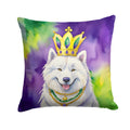 Samoyed King of Mardi Gras Decorative Throw Pillow 14x14 Indoor Outdoor Accent Cushion, Fabric Cover with Insert for Sofa, Bed, Porch & Living Room