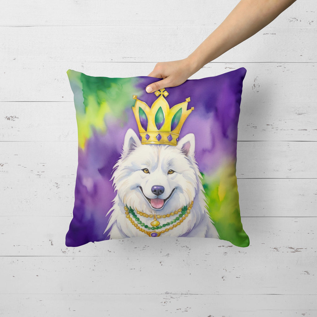Samoyed King of Mardi Gras Decorative Throw Pillow 18x18 Indoor Outdoor Accent Cushion, Fabric Cover with Insert for Sofa, Bed, Porch & Living Room
