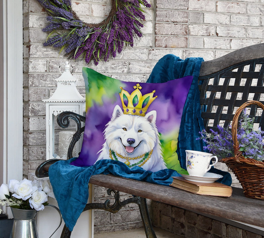 Samoyed King of Mardi Gras Decorative Throw Pillow 18x18 Indoor Outdoor Accent Cushion, Fabric Cover with Insert for Sofa, Bed, Porch & Living Room