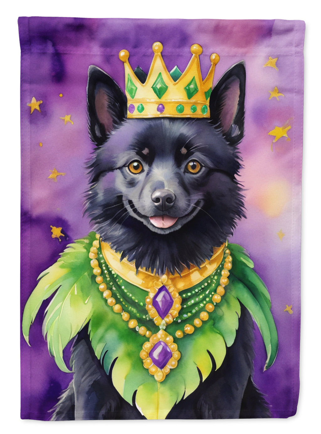 Schipperke King of Mardi Gras House Flag 28x40 Porch Sleeve Pole Decorative Outside Yard Banner Artwork Wall Hanging, Polyester