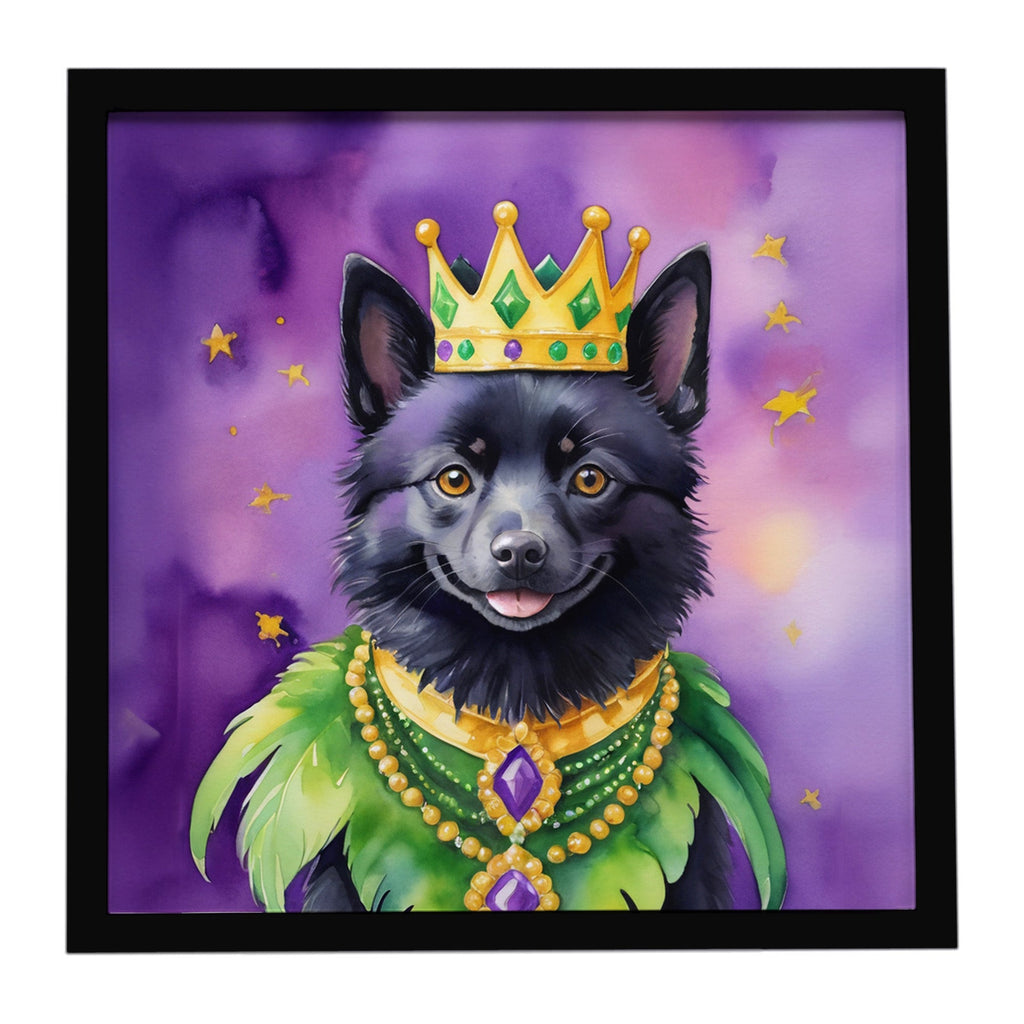 Schipperke King of Mardi Gras Framed Metal Print Bathroom, Kitchen, Office, Home Decor Wall Art Ready to Hang, Square, 8X8