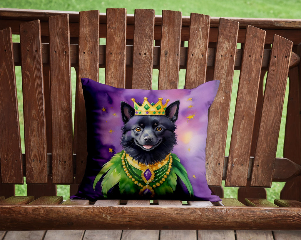 Schipperke King of Mardi Gras Decorative Throw Pillow 14x14 Indoor Outdoor Accent Cushion, Fabric Cover with Insert for Sofa, Bed, Porch & Living Room