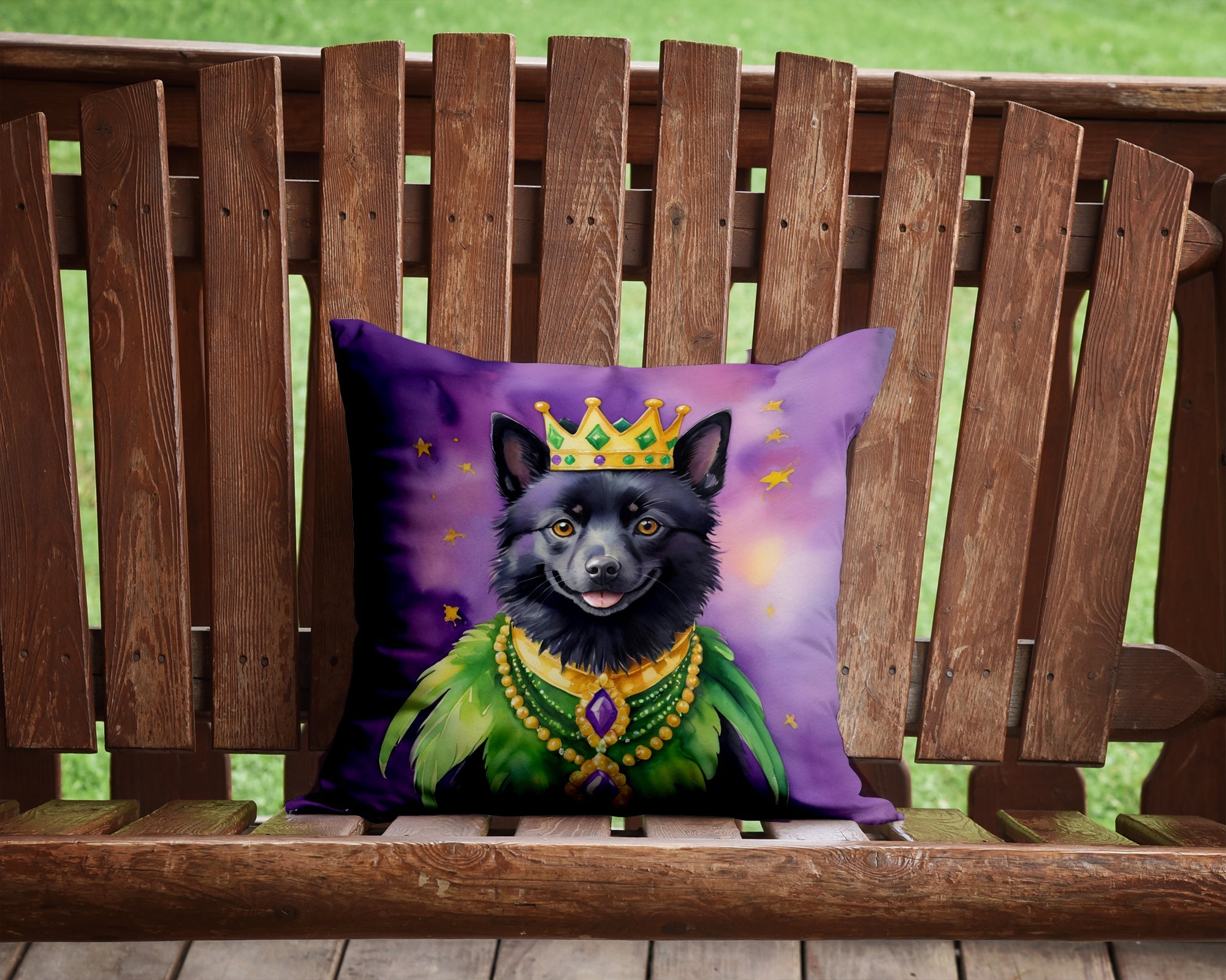 Schipperke King of Mardi Gras Decorative Throw Pillow 14x14 Indoor Outdoor Accent Cushion, Fabric Cover with Insert for Sofa, Bed, Porch & Living Room