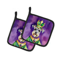 Schnauzer King of Mardi Gras Pot Holder Set of 2 Heat Resistant Quilted Hot Pads 7.5 x 7.5 Inch, Insulated Kitchen Trivets for Cooking & Baking
