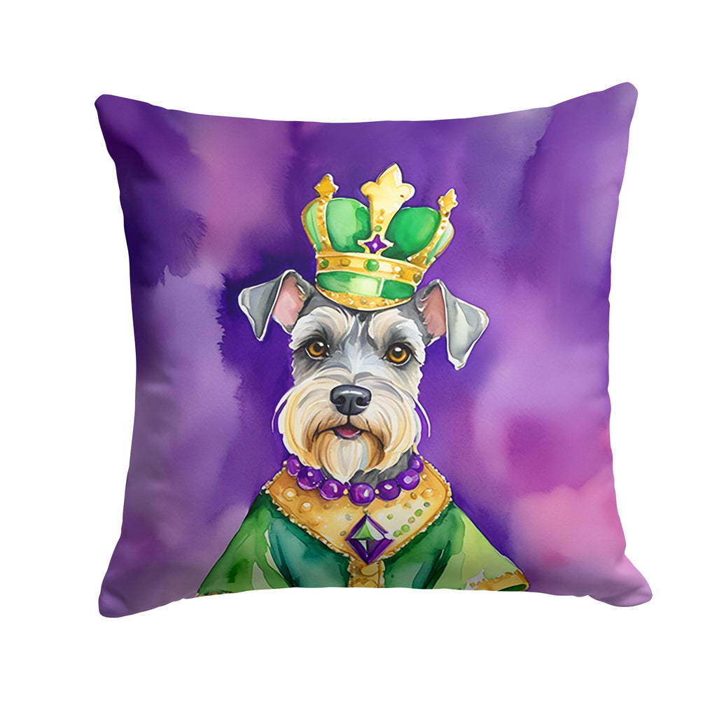 Schnauzer King of Mardi Gras Decorative Throw Pillow 14x14 Indoor Outdoor Accent Cushion, Fabric Cover with Insert for Sofa, Bed, Porch & Living Room