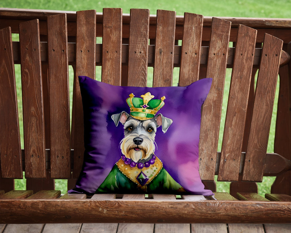 Schnauzer King of Mardi Gras Decorative Throw Pillow 14x14 Indoor Outdoor Accent Cushion, Fabric Cover with Insert for Sofa, Bed, Porch & Living Room