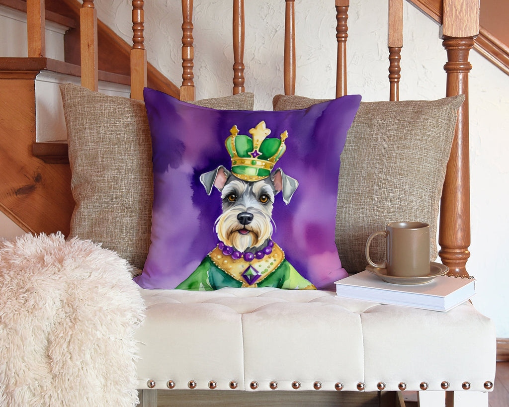 Schnauzer King of Mardi Gras Decorative Throw Pillow 14x14 Indoor Outdoor Accent Cushion, Fabric Cover with Insert for Sofa, Bed, Porch & Living Room